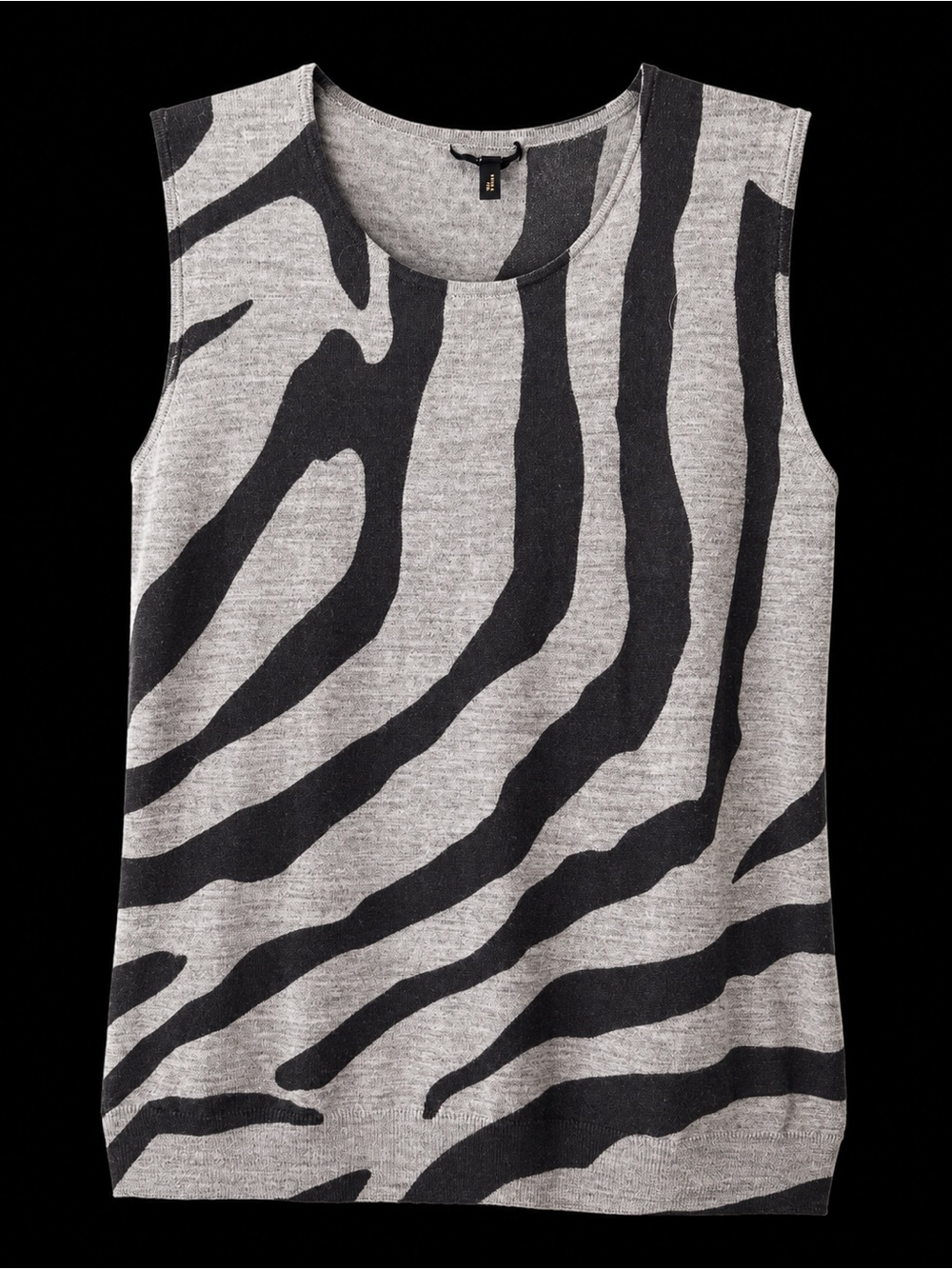Escada Santasar Sleeveless Zebra-Print Knit Top- Black & Gray Size Small